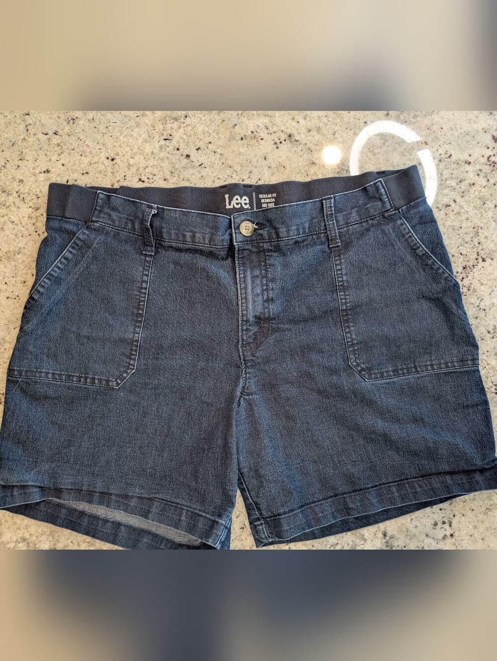 Lee Bermuda Shorts Womens 20W Blue Denim Stretch Mid Rise Comfort Waist